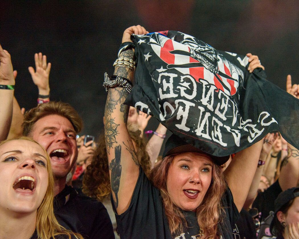 Die US-Metaller beim Headliner-Slot am Sonntag. – Avenged Sevenfold.